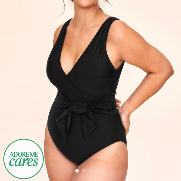 Adore Me XL Black Wrap-Front Swimsuit - Picture 1 of 3